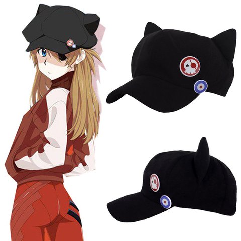 EVA Asuka anime hat cat ear cute black Plush baseball cap anime Costumes Hats ► Photo 1/6