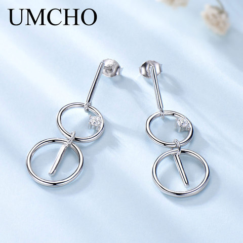 UMCHO Real 925 Sterling Silver Drop Earrings For Women Wedding Jewelry Circle Dangle Earrings Brand Fine Jewelry Handmade Gift  ► Photo 1/1