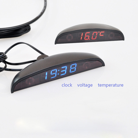 3 in 1 Car Digital Auto Thermometer Voltmeter Clock Volt Temperature Monitor 12V 24V Outdoor Indoor Led red/Blue DC8-30V ► Photo 1/5