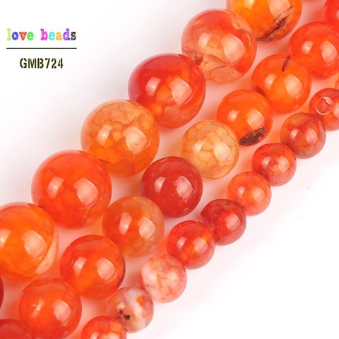 Natural Orange Fire Dragon Veins Agates Round Loose Stone Beads for Jewelry Making DIY Bracelets 15'' 6mm 8mm 10mm ► Photo 1/5