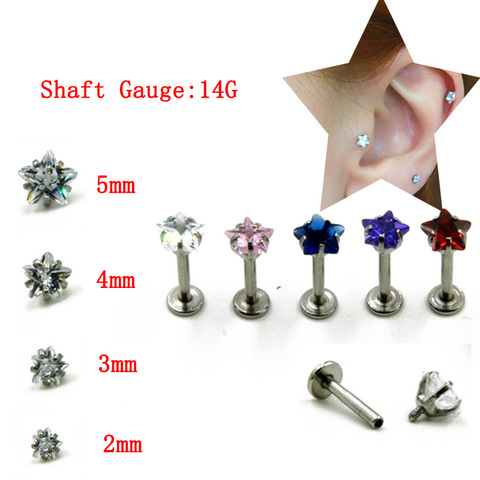 1pcs 14G CZ Zircon Star Shape Ear Piercing Tragus/Cartilage Stud Lip Ring Piercing Body Jewelry ► Photo 1/6