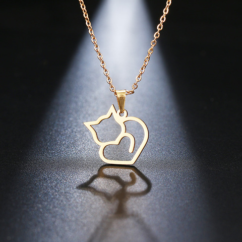 DOTIFI Stainless Steel Necklace For Women Lover's Gold And Silver Color Cat Exquisite Pendant Necklace Engagement Jewelry ► Photo 1/5