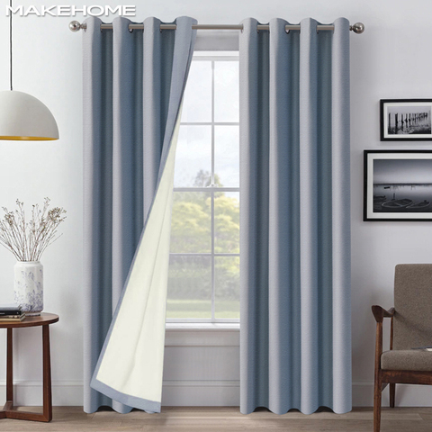 MAKEHOME Cotton Linen 100% Blackout Curtains For Bedroom Top Grade Thermal Curtains for Living Room Kitchen Soft Fabric Drapes ► Photo 1/1