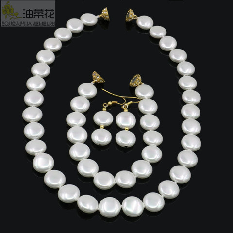 Hot Fashion Style 12mm Coin Natural White  Pearl Shell Necklace Bracelet Earrings Jewelry Sets Woman Wedding Party Gift Making ► Photo 1/6