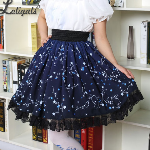 Kawaii Mori Girl Short Skirt Sweet Navy Blue Starry Night Printed Skater Skirt for Women ► Photo 1/6