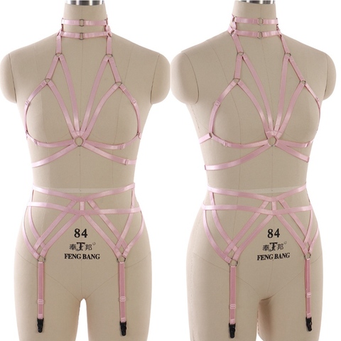 Pink Body Harness Goth garter Set Halloween Sexy Lingerie Bondage Harness Elastic Body Harness Cage bra Wedding Leg Garter Belt ► Photo 1/6