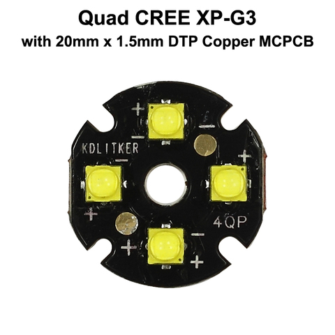 Quad Cree XP-G3 LED Emitter with KDLITKER 20mm x 1.5mm DTP Copper PCB (Parallel) w/ optics ► Photo 1/1