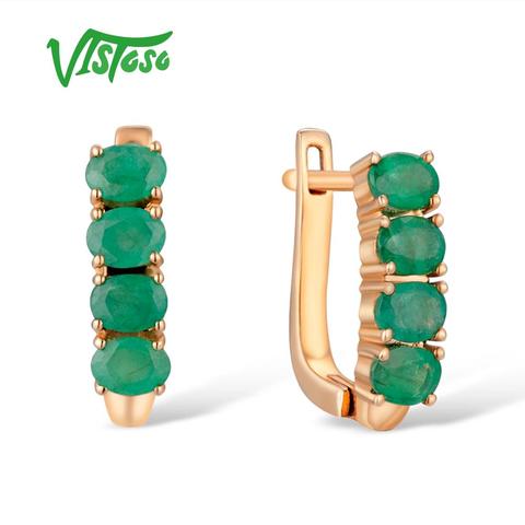 VISTOSO Gold Earrings For Women 14K 585 Rose Gold Glamorous Elegant Emerald Stunning Luxury Stud Earrings Party Fine Jewelry ► Photo 1/6