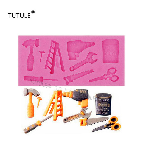 Gadgets-DIY Hardware Tools SILICONE MOLD Includes Paint Ladder Hammer Saw Drill Scissors Screwdriver & More Food Grade mold ► Photo 1/4