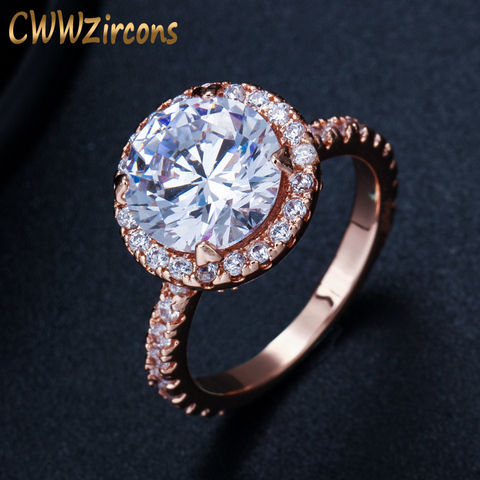 CWWZircons High Quality CZ Crystal Rose Gold Color Big 2 Carat Round Engagement Wedding Band Rings for Women Jewelry R107 ► Photo 1/6