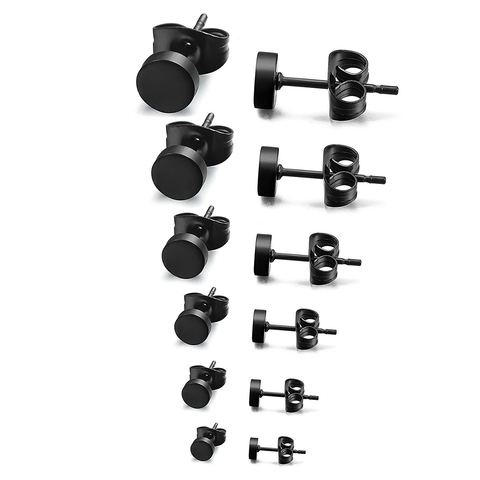 6 Pair Surgical Steel Oblate Ear Piercing Earrings Stud with Size 3mm 4mm 5mm 6mm 7mm 8mm for Men Ear Jewelry Decoration (Black) ► Photo 1/5
