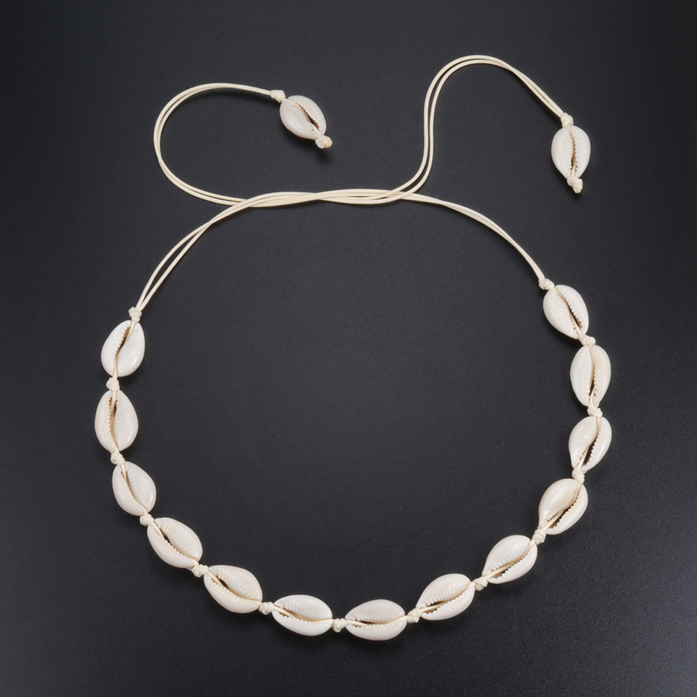 Women Boho Beach Simple Black Rope Shell Pendant Collar Choker Necklace Jewelry