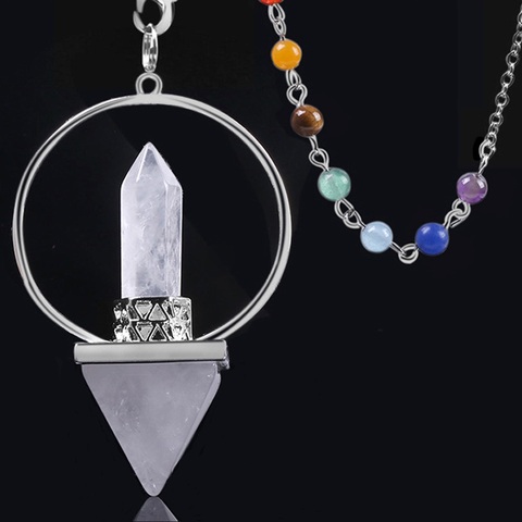 Reiki Healing 7 Chakra Natural Stone Pendulum For Dowsing Hexagonal Prism Pyramid White Pink Crystal Obsidian Pendants ► Photo 1/6