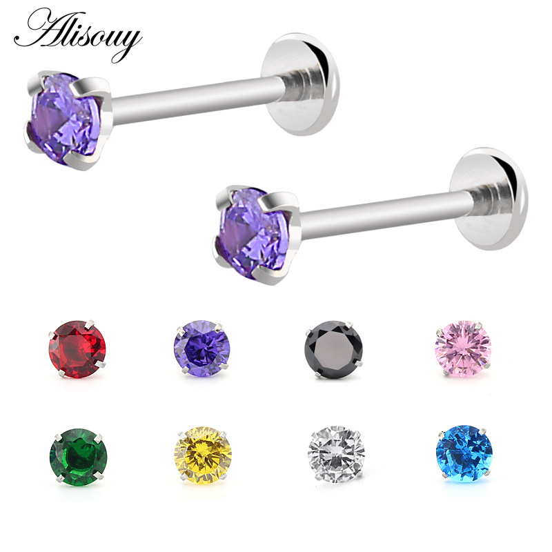 1pc opal zircon surgical  Steel Labret Monore Lip Stud Ring Ear Tragus Cartilage 