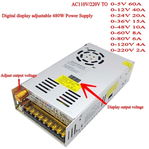 AC-DC Converter 110v 220v to DC 12V 24v 36v 48v 60v 80v 120v 480W Digital display Adjustable Switching Power Supply ► Photo 1/6
