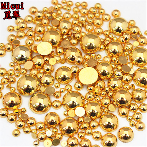 Micui Gold Color Round Rhinestone Appliques Flatback Acrylic Strass Non HotFix Crystal Stones 3D Nail Art For DIY Crafts MC94 ► Photo 1/6