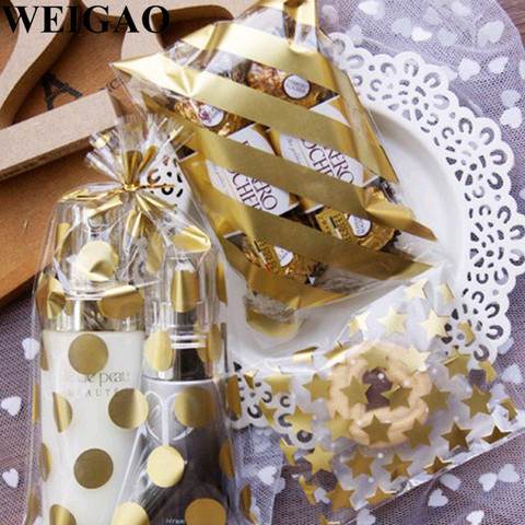 WEIGAO 20Pcs Gold Candy Bags Polka Dot Christmas Bags For Xmas Party Cookies Biscut Wrap Package Plastic Bag Birthday Gift Box ► Photo 1/6
