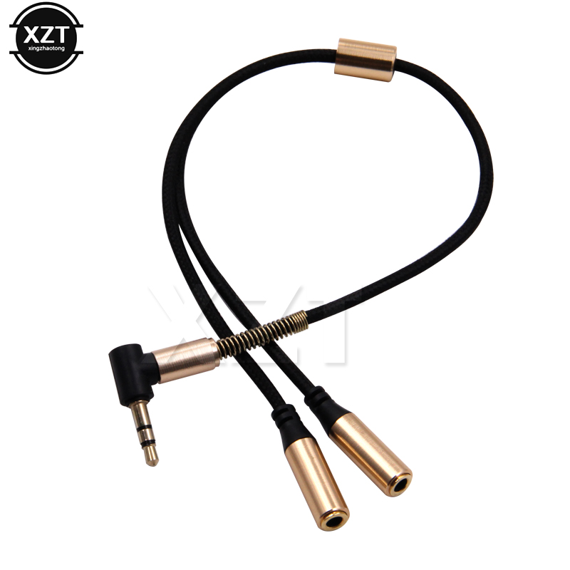 3.5mm Jack L Shape One Male to Dual 2 Female Headphone Aux Audio Splitter Cable