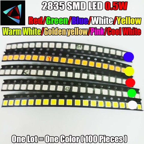100pcs 2835 0.5W Ultra Bright SMD Led Values Red/Green/Blue/White/Yellow /Warm White/Pink/Golden yellow Cool White LED kit ► Photo 1/1