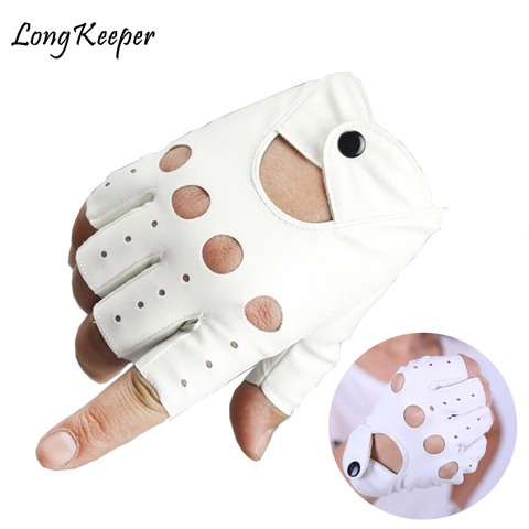 1 pair Female Half Finger Driving Gloves 1 Pcs Fashion PU Leather Fingerless Gloves For Women White Black Female Guantes Luvas ► Photo 1/6