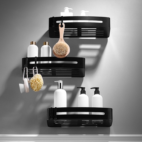 Space Aluminum Bathroom Shelve Black Bathroom Accessorie Shower Corner Shelf Shampoo Storage Rack Bathroom Basket Holder A08-625 ► Photo 1/1