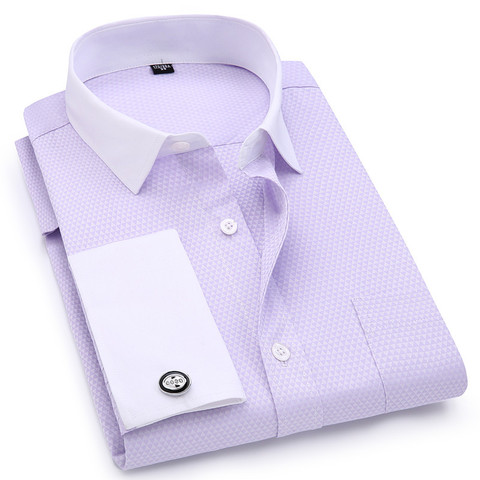Men French Cufflinks Shirts White Collar Design Solid Color Jacquard Fabric Male Gentleman Dress Long Sleeves Shirt ► Photo 1/6
