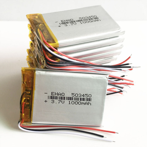 Lot 10 pcs 3.7V 1000mAh 503450 Lithium Polymer LiPo Rechargeable Battery with 3 wires For Mp3 DVD PAD camera recorder 5*34*50 ► Photo 1/6