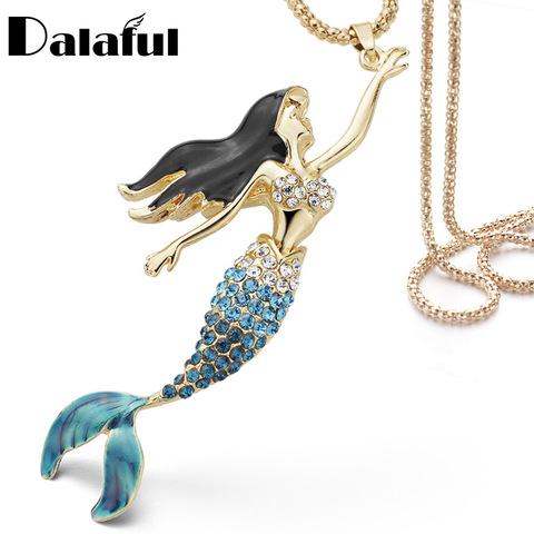 Enamel Crystal Mermaid Fashion Bohemian Long Chain Necklaces Pendants For Women X600 ► Photo 1/6