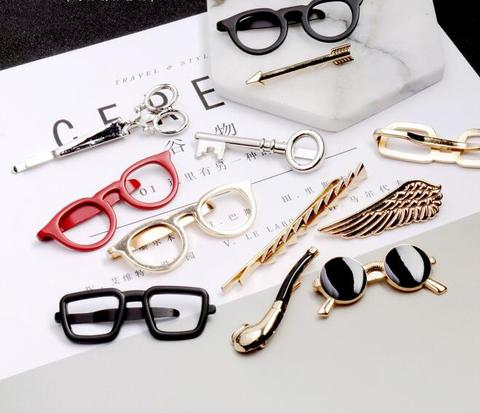 6 styles Tie Clip Bullet Feather Glasses Anchor Mustache Key Shape Metal Tie Clip for Men Glasses Commercial Necktie Clips Pin ► Photo 1/6