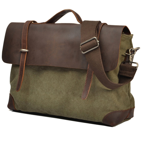 Vintage Military Canvas Leather Men Messenger Bag Men Shoulder Bag Men Bag tote Handbag Leather Briefcase Crossbody Bag Sling ► Photo 1/6