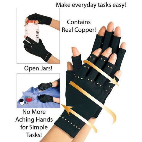 1 Pair Unisex Copper Fiber Therapy Compression Gloves Wrist Support Hand Arthritis Joint Pain Relief Half Finger Therapy Gloves ► Photo 1/6