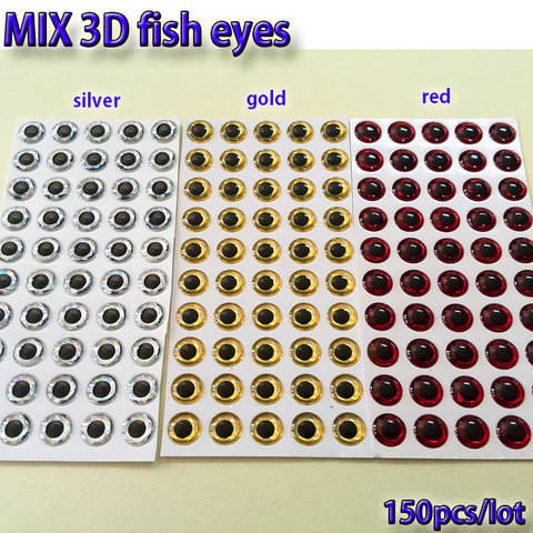 2022MIX fishing lure eyes fly fishing fish eyes fly tying material ,lure baits making silver+gold+red mix toatl 150pcs/lot ► Photo 1/6