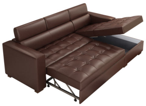 Cow Real Genuine Leather Sofa Bed, Leather Sofa With Chaise Storage