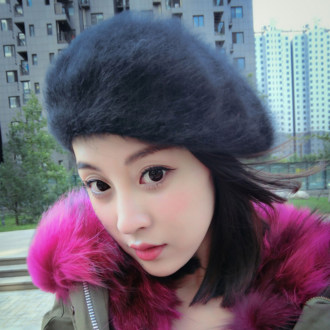 Women Plush mink cashmere Beret Ladies hand knitting hats Winter warm knitting cap free shipping  H288 ► Photo 1/2