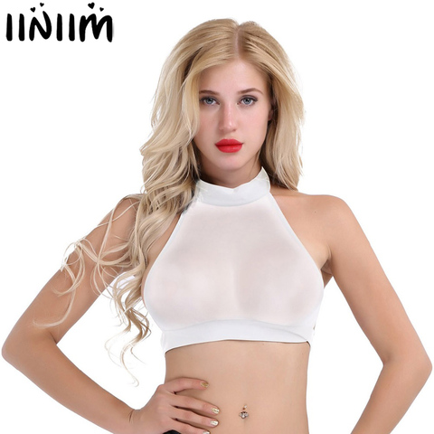 iiniim Women Transparent Mesh See-through Sexy Tops Intimates Sleeveless Backless Sheer Halter Neck Cami Bra Vest Tank Crop Tops ► Photo 1/1