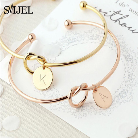 SMJEL Personalize Knot Initial Bracelets Bangles A-Z 26 Letters Initial Charm Bracelet Love Bangles for Women Jewelry Pulseiras ► Photo 1/6