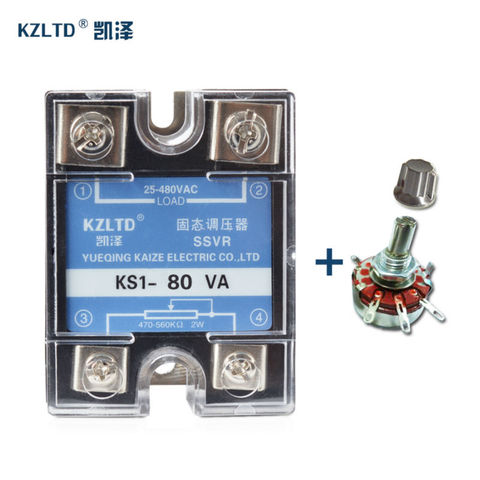 SSR-80VA Adjustable High Voltage Regulator Solid State Relays 25~480VAC Single Phase mini rele 220V 12V 80A + 1 PC Potentiometer ► Photo 1/6