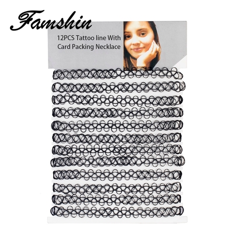 FAMSHIN 12PCS Hot Sell Vintage Hippy Stretch Tattoo Choker Necklace Elastic Chocker Necklace Fishing Line Tattoo Necklace ► Photo 1/6
