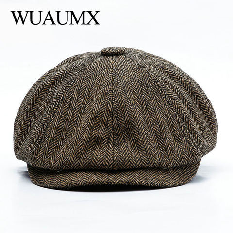 Wuaumx Unisex Autumn Winter Newsboy Caps Men And Women Warm Tweed Octagonal Hat For Male Detective Hats Retro Flat Caps chapeau ► Photo 1/6