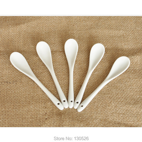 5Pcs High Quality Coffee Spoon Kitchen Supply Ceramic Spoon Pure White Bone China Tableware Tea Small Spoon Porcelain Scoop ► Photo 1/4