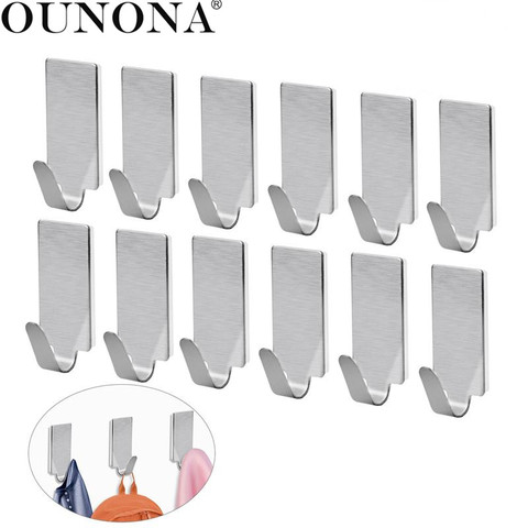 OUNONA 12pcs Wall Hooks Stainless Steel Adhesive Towel Hook Wall Hanging Hanger Key Coat Hat Hooks Door Kitchen Bathroom Hook ► Photo 1/6