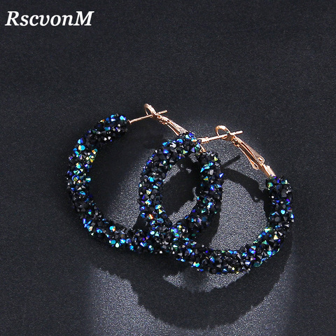 RscvonM Brand New Design Fashion Charm Austrian crystal hoop earrings Geometric Round Shiny rhinestone big earring jewelry women ► Photo 1/6