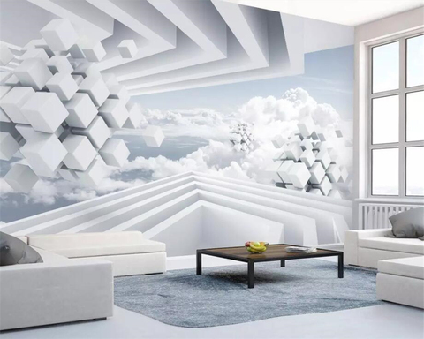 Beibehang wallpaper photo geometric space blue sky white clouds 3d stereo TV background wall living room bedroom 3d wallpaper ► Photo 1/2