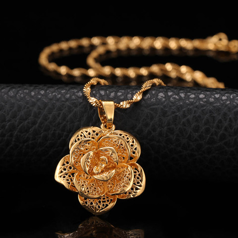 St.kunkka Hollow Flower Statement Necklaces Pendants Chokers Woman Collar Water Wave Chain 24K Yellow Gold Filled Chunky Jewelry ► Photo 1/6