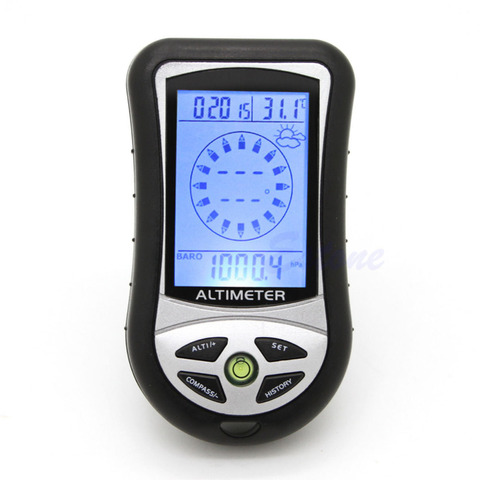 Digital 8 in 1 LCD Compass Barometer Altimeter Thermo Temperature Clock Calendar  8in1 digital altimeter+ Lanyards ► Photo 1/6