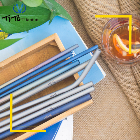 TiTo  titanium straws with 1 cleaner brush titanium bend straw kitchen Outdoor camping drinking family and holiday gift straws ► Photo 1/6
