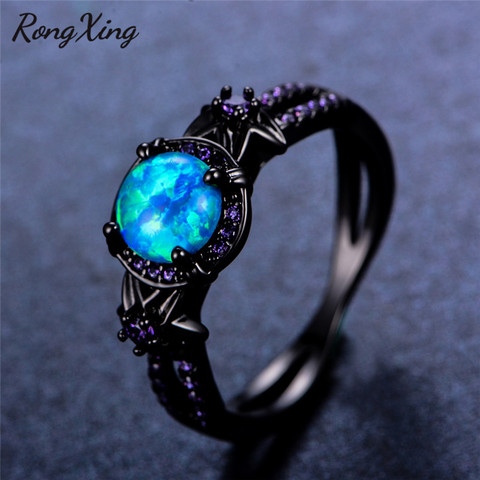 RongXing Blue Fire Opal Star Flower Rings For Women Vintage Fashion Black Gold Filled Purple Zircon Ring Wedding Jewelry RB1349 ► Photo 1/4