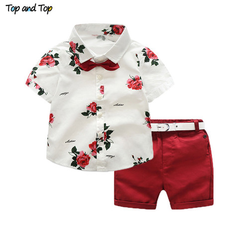 Top and Top boys clothing sets summer gentleman suits short sleeve shirt + shorts 2pcs kids clothes children clothing set ► Photo 1/6