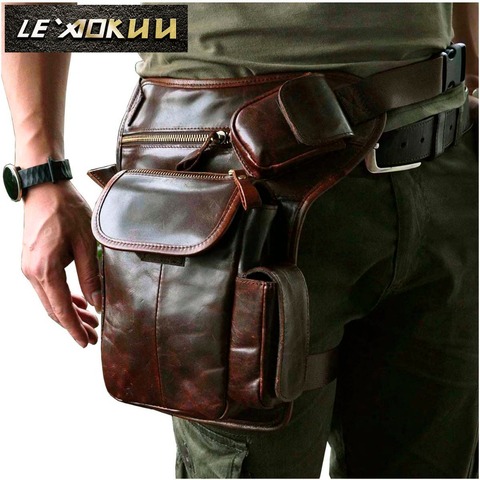 Real Leather Men Multifunction Fashion Casual Messenger One Shoulder Crossbody Bag Design Waist Belt Pack Drop Leg Bag 3106 ► Photo 1/6