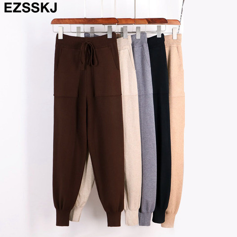 Women Casual Harem Pants Loose Trousers For Women Knitted Pants Autumn Winter Solid Color Sweater Trousers With Pockets ► Photo 1/6